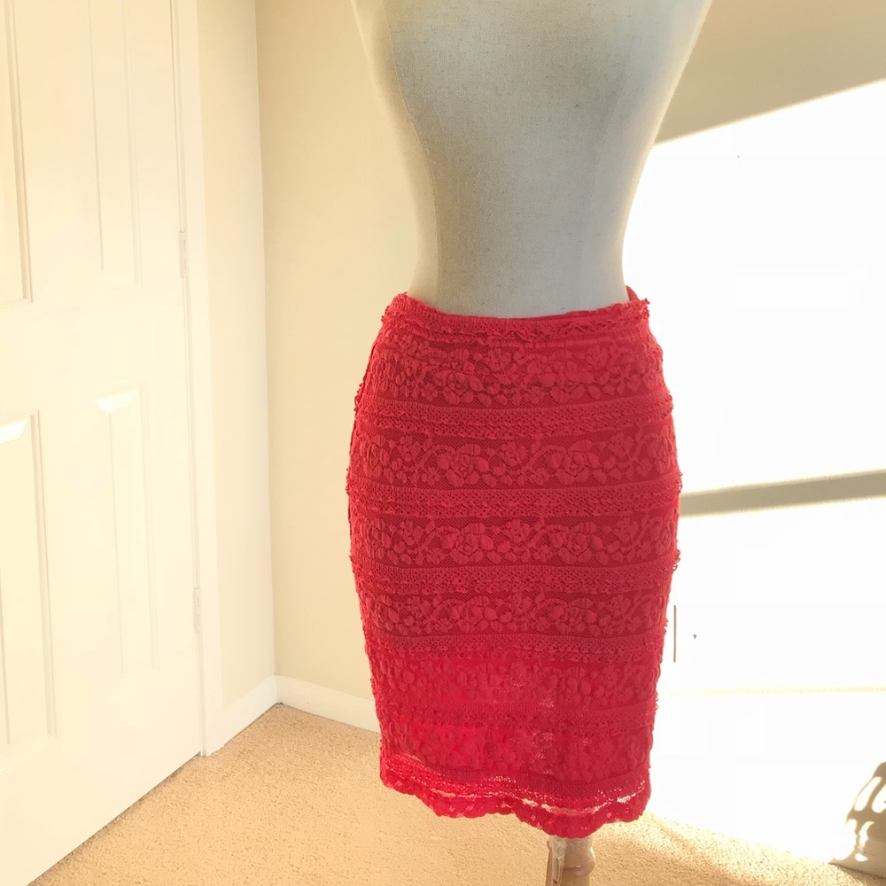 Red Lace Pencil Skirt
